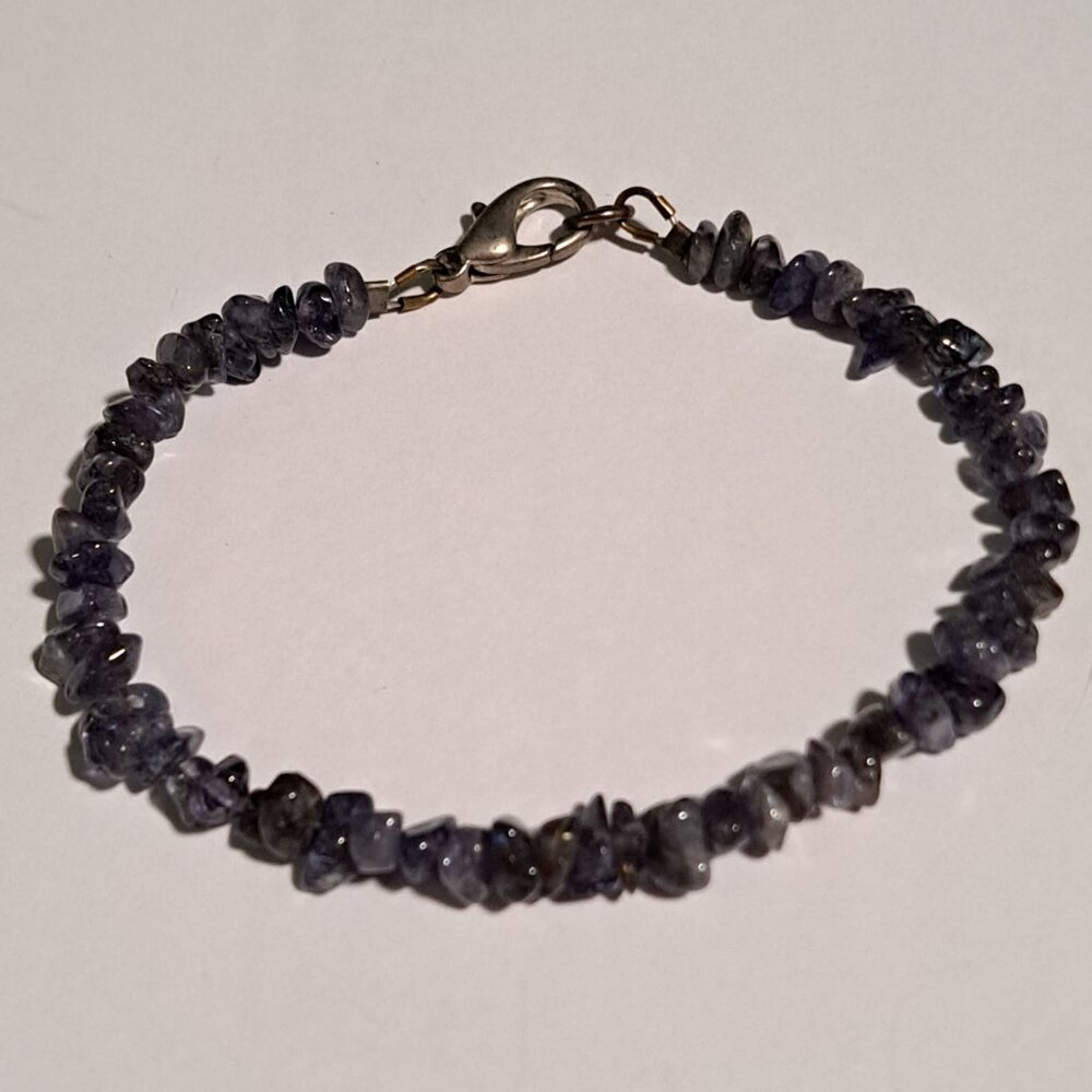 grey purple stone / beaded bracelet with metal clasp